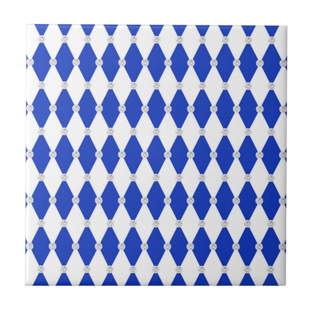 Harlequin Blue Diamond Shape Geometric Forms Ceramic Tile (Front)