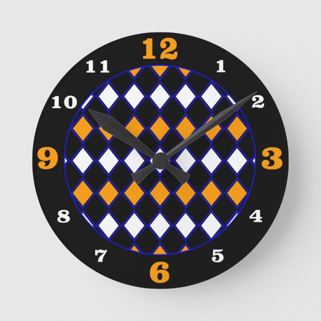 Harlequin  Blue & Orange Round Clock (Front)