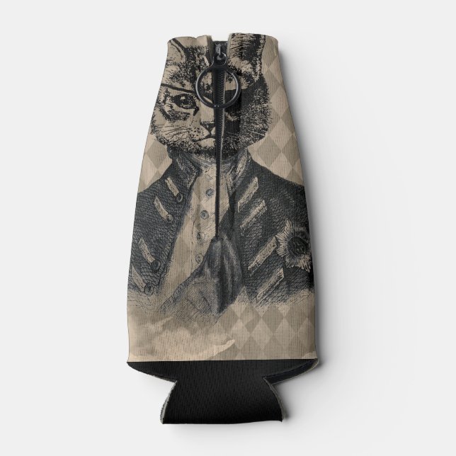 Harlequin Cat Grunge Bottle Cooler (Back)