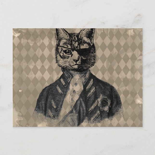 Harlequin Cat Grunge Postcard (Front)