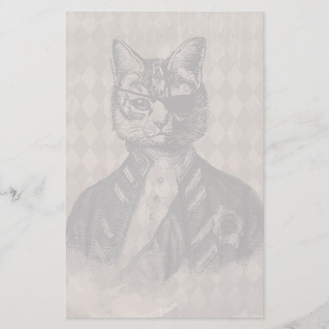 Harlequin Cat Grunge Stationery (Front)