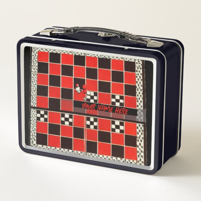 Harlequin Chess Board Personalised Metal Lunch Box (Back)