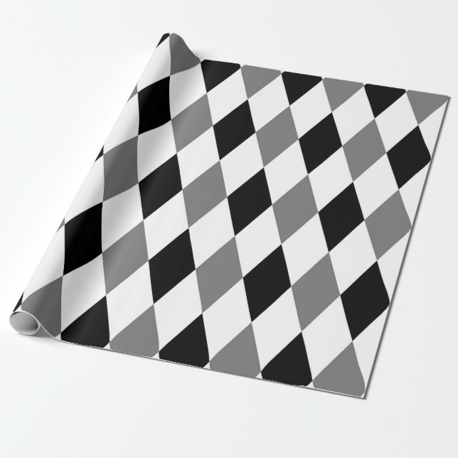 Harlequin Chic Diamond Geometric Black White  Wrapping Paper (Unrolled)