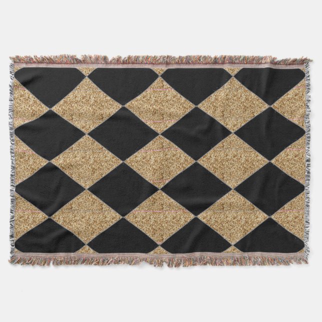 Harlequin-Classic-Black & Gold Throw Blanket (Front)