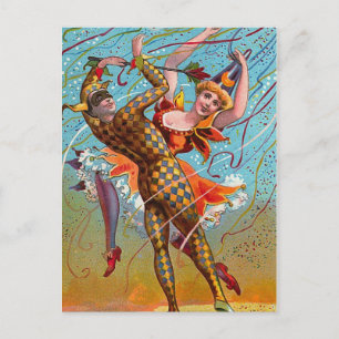Harlequin Dancing Vintage Illustration Postcard
