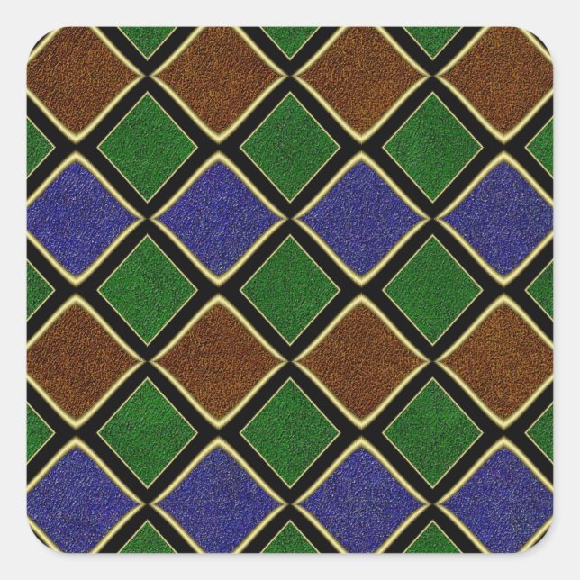 Harlequin Diamond Grid: Textured Harmony Square Sticker (Front)