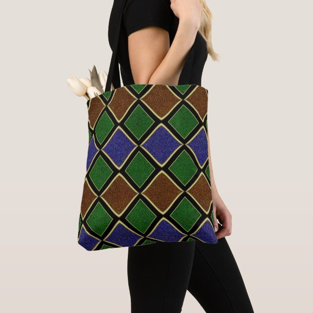 Harlequin Diamond Grid: Textured Harmony Tote Bag (Close Up)