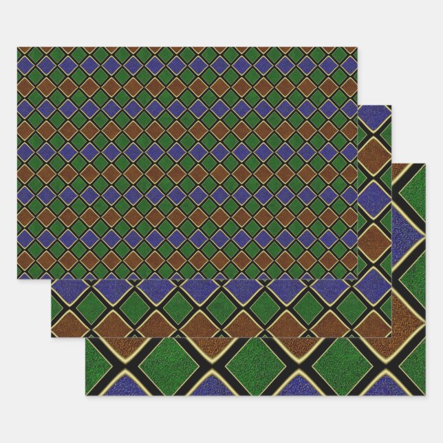 Harlequin Diamond Grid: Textured Harmony Wrapping Paper Sheet (Set)