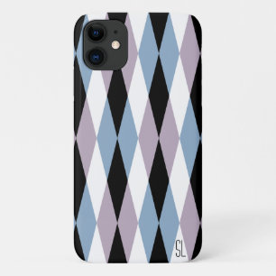 Harlequin Diamond Pattern - Blue and Dusty Lilac iPhone 11 Case