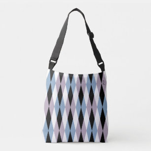Harlequin Diamond Pattern - Blue and Dusty Lilac Crossbody Bag