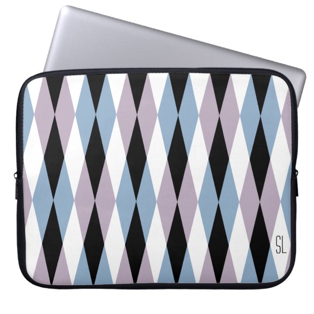 Harlequin Diamond Pattern - Blue and Dusty Lilac Laptop Sleeve (Front)