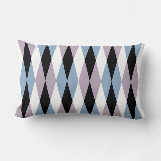 Harlequin Diamond Pattern - Blue and Dusty Lilac Lumbar Cushion (Front)
