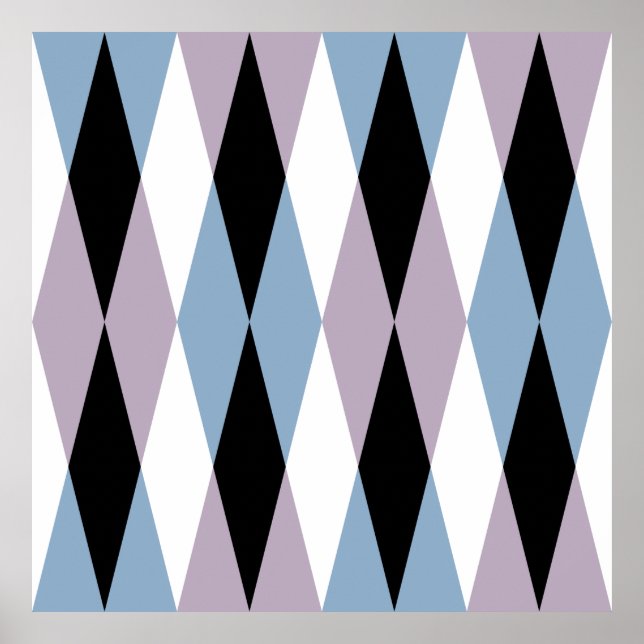 Harlequin Diamond Pattern - Blue and Dusty Lilac Poster (Front)