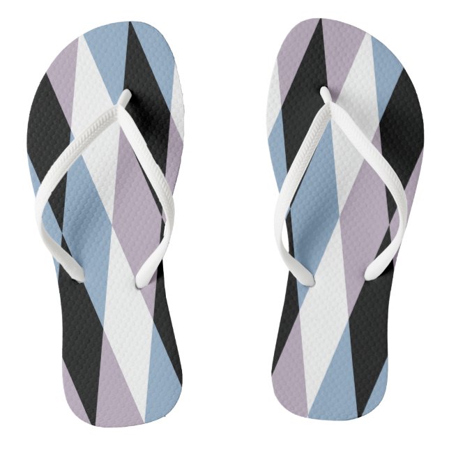 Harlequin Diamond Pattern - Blue and Dusty Lilac Thongs (Footbed)