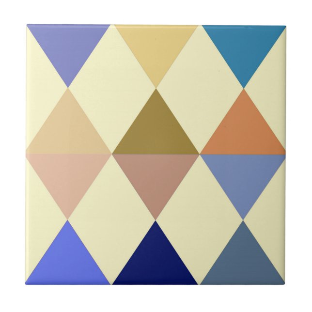 Harlequin / diamond pattern - Cream and Blue Ceramic Tile (Front)