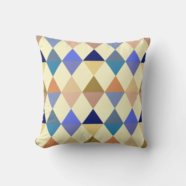 Harlequin / diamond pattern - Cream and Blue Cushion (Front)