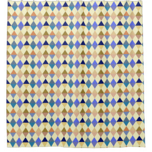 Harlequin / diamond pattern - Cream and Blue Shower Curtain