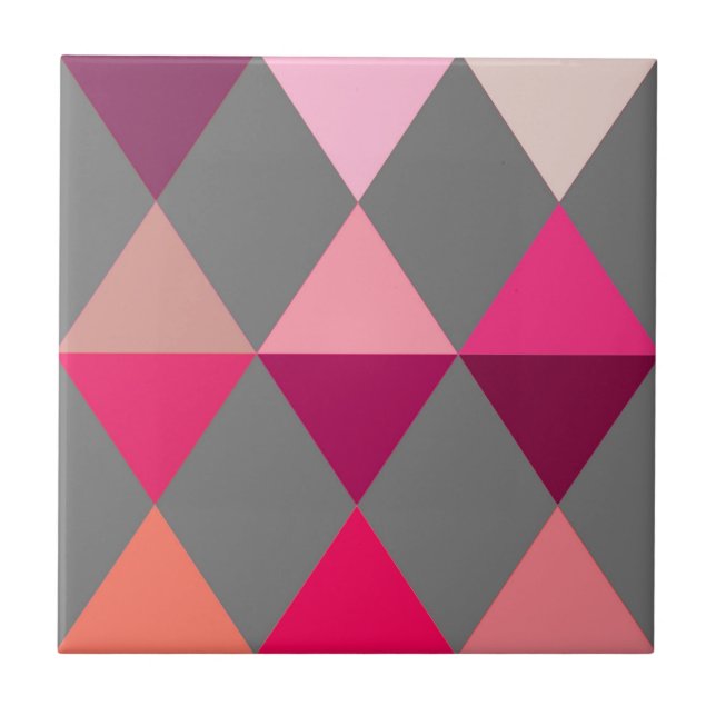 Harlequin / diamond pattern - Grey and Wine Ceramic Tile (Front)