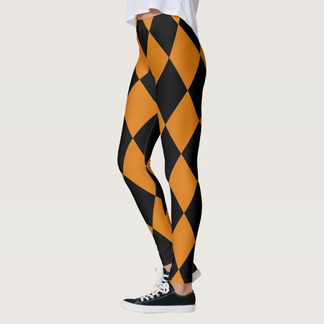 Harlequin ~ Diamond Pattern ~ Pumpkin & Black ~ Leggings (Left)