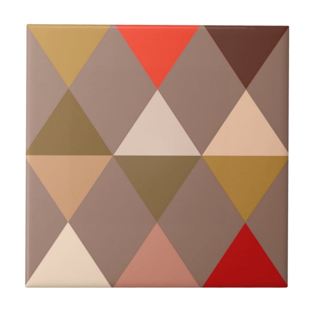 Harlequin / diamond pattern - Taupe and Red Ceramic Tile (Front)