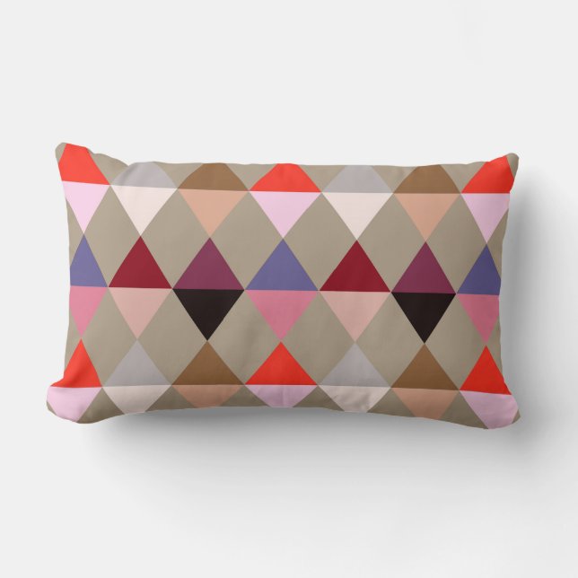 Harlequin / diamond pattern - Taupe multi Lumbar Cushion (Front)