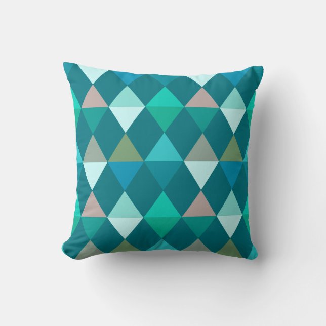 Harlequin / diamond pattern - Teal and Aqua Cushion (Front)