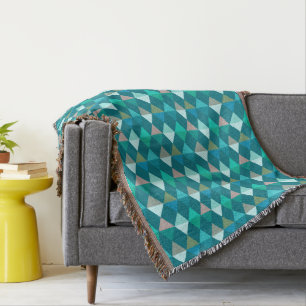 Harlequin / diamond pattern - Teal and Aqua Throw Blanket