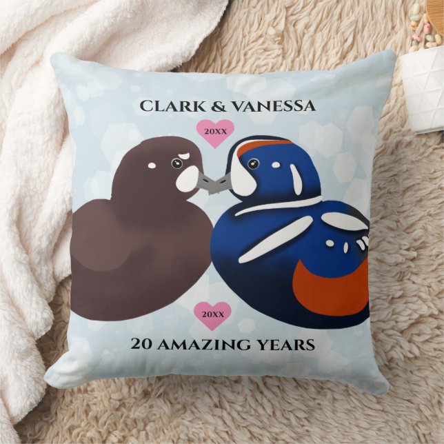 Harlequin Ducks Lovebirds Any Anniversary Year Cushion (Blanket)