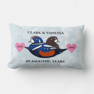 Harlequin Ducks Lovebirds Any Anniversary Year Lumbar Cushion