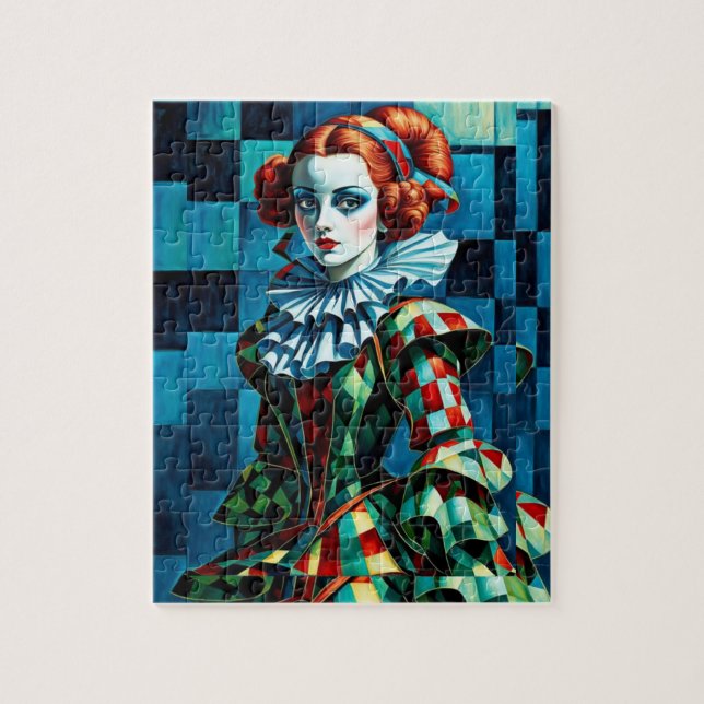 "Harlequin Elegance: Premium Puzzle Art" (Vertical)