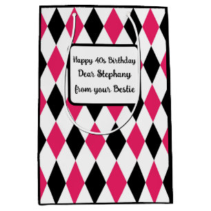 Harlequin Elegant Diamond Geometric Black White Medium Gift Bag