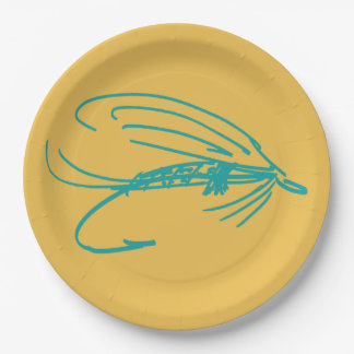 Harlequin Fly Fishing Lures Pattern Paper Plate