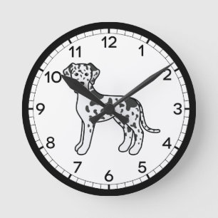 Harlequin Great Dane Cartoon Dog Illustration Round Clock