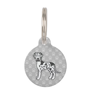 Harlequin Great Dane Cartoon Dog With Pet's Info Pet Tag