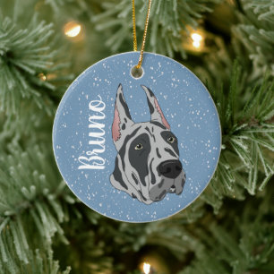 Harlequin Great Dane Christmas Ceramic Ornament
