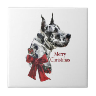 Harlequin Great Dane Christmas Ceramic Tile