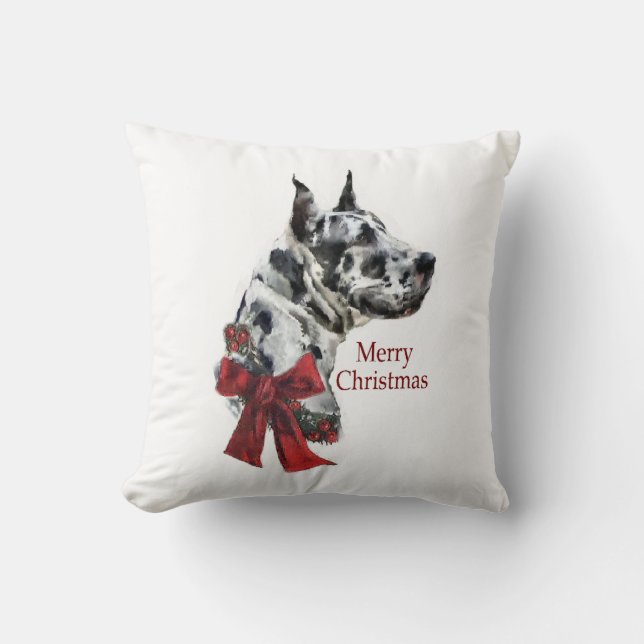 Harlequin Great Dane Christmas Cushion (Front)