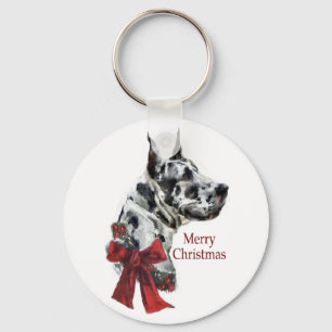 Harlequin Great Dane Christmas Gifts Key Ring