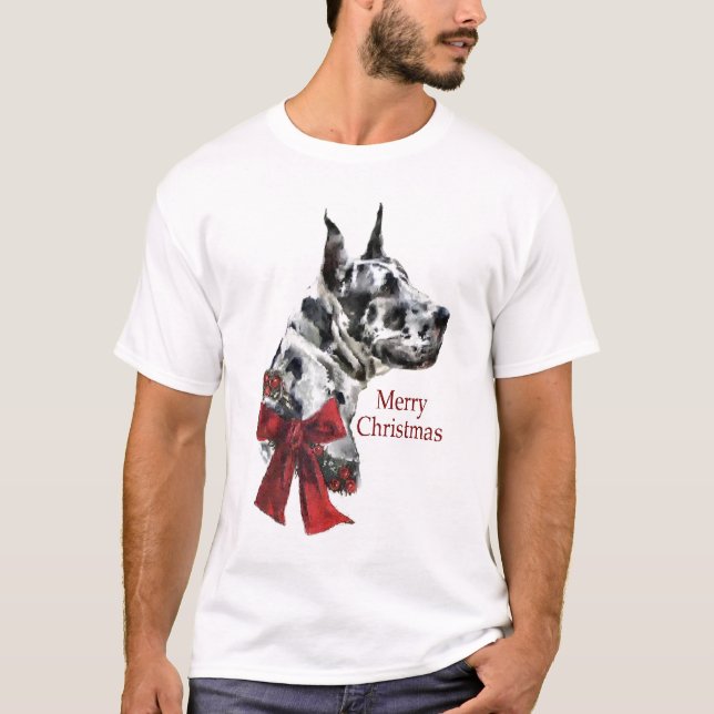 Harlequin Great Dane Christmas Gifts T-Shirt (Front)
