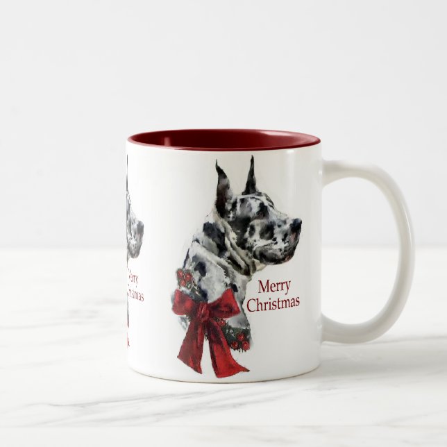 Harlequin Great Dane Christmas Gifts Two-Tone Coffee Mug (Right)