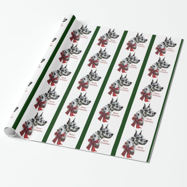 Harlequin Great Dane Christmas Wrapping Paper (Unrolled)