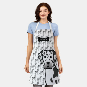 Harlequin Great Dane Cute Cartoon Dog & Name Apron