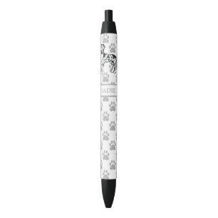 Harlequin Great Dane Cute Cartoon Dog & Name Black Ink Pen