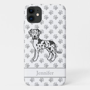 Harlequin Great Dane Cute Cartoon Dog & Name iPhone 11 Case