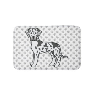 Harlequin Great Dane Cute Cartoon Dog & Paws Bath Mat