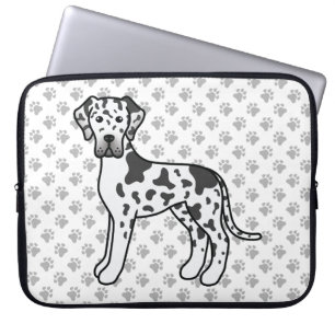Harlequin Great Dane Cute Cartoon Dog & Paws Laptop Sleeve