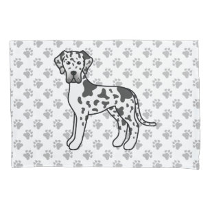 Harlequin Great Dane Cute Cartoon Dog & Paws Pillowcase