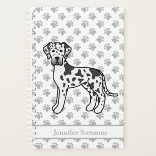 Harlequin Great Dane Cute Cartoon Dog & Text Planner
