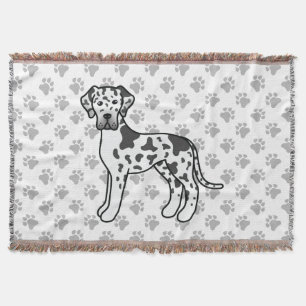 Harlequin Great Dane Cute Cartoon Dog Throw Blanket