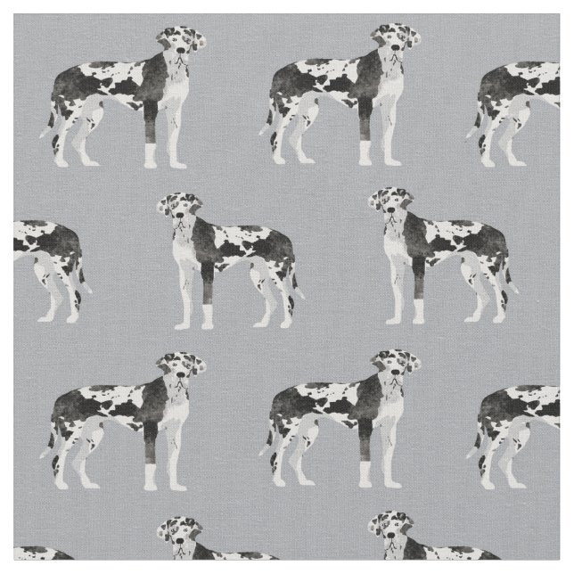 Harlequin Great Dane dog grey Fabric (Close Up)